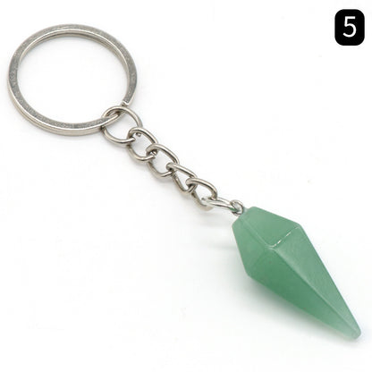 Natural Crystal Agate Stone Hexagonal Cone Key Chain Wholesale Nihaojewelry