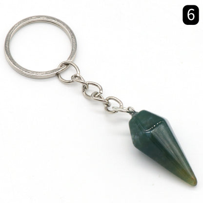 Natural Crystal Agate Stone Hexagonal Cone Key Chain Wholesale Nihaojewelry