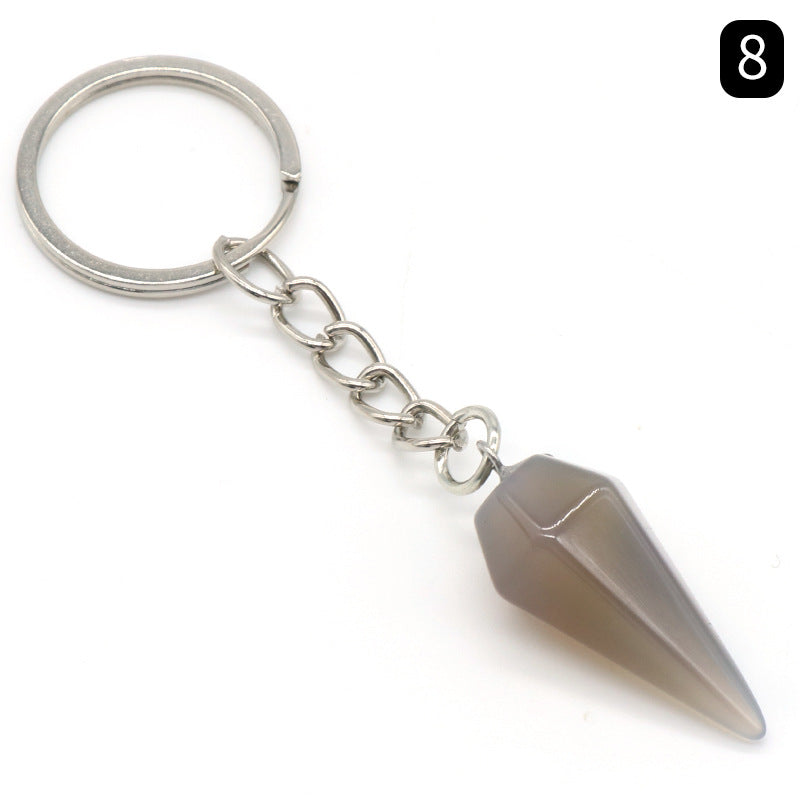 Natural Crystal Agate Stone Hexagonal Cone Key Chain Wholesale Nihaojewelry