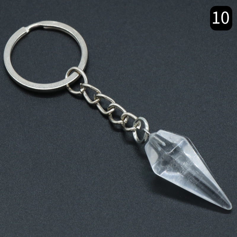 Natural Crystal Agate Stone Hexagonal Cone Key Chain Wholesale Nihaojewelry