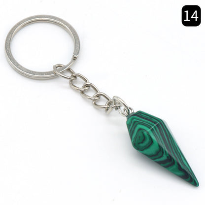 Natural Crystal Agate Stone Hexagonal Cone Key Chain Wholesale Nihaojewelry