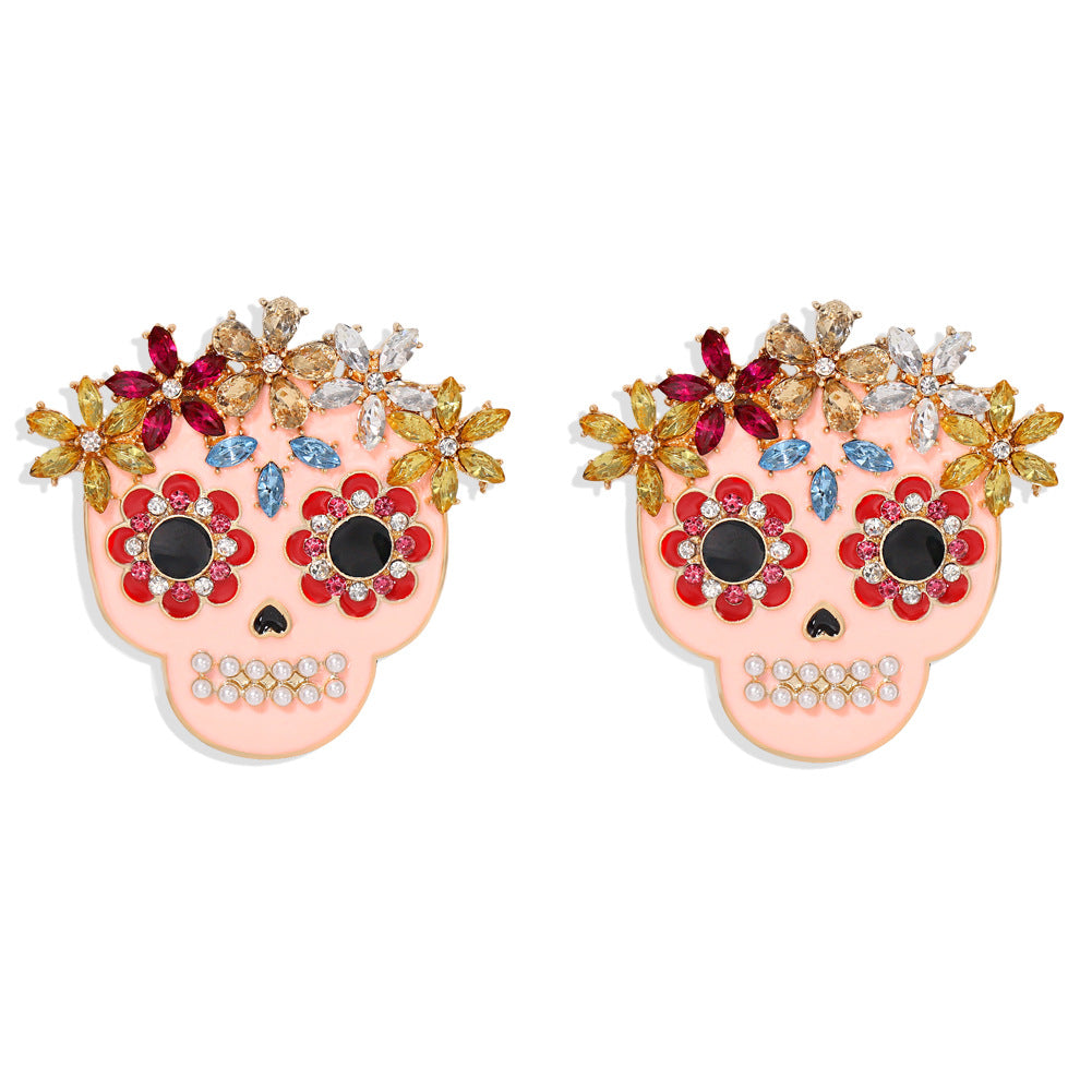 Fashion Skull Diamond Alloy Artificial Gemstones Earrings