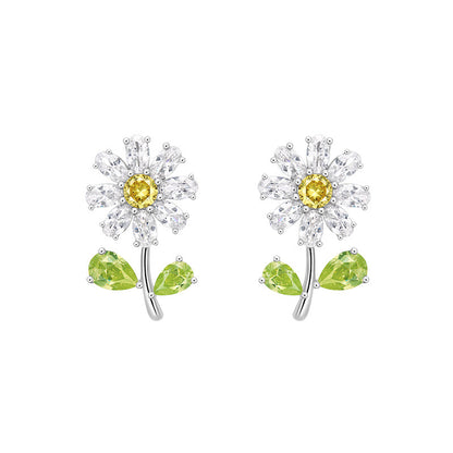 Super Flash High Carbon Diamond Small Daisy Small Flower Earrings Chrysanthemum Earrings