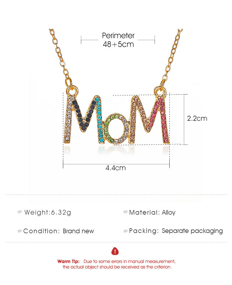 New Simple Color Diamond Clavicle Chain Mother&#39;s Day Gift Creative Diamond Mom Alphabet Necklace Gooddiy Wholesale