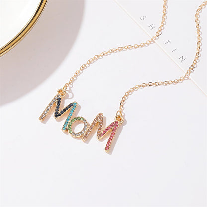New Simple Color Diamond Clavicle Chain Mother&#39;s Day Gift Creative Diamond Mom Alphabet Necklace Gooddiy Wholesale
