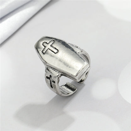 New Trend Retro Cross Five-pointed Star Feather Ring Punk Hollow Mask Ring Cross-border