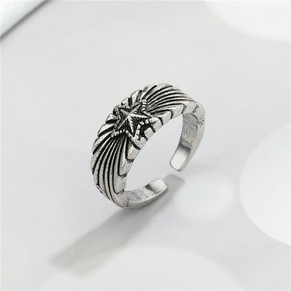 New Trend Retro Cross Five-pointed Star Feather Ring Punk Hollow Mask Ring Cross-border