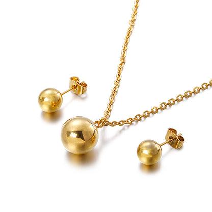 New Fashion Golden Glossy Small Round Bead Jewelry Necklace Earring Set