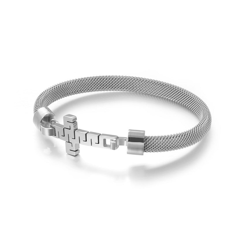 European And American Simple Bracelet Men And Women Can Wear Stainless Steel Mesh Woven Cross Bracelet Bracelet Wholesale