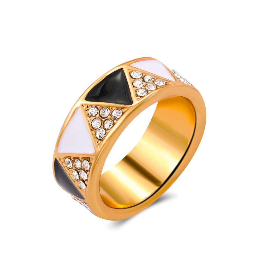 Cross-border New Color Dripping Geometric Ring Trend Diamond-studded Triangle Ring Ring Tail Ring Jewelry