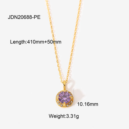 European And American Style New Fashion Necklace 18k Gold Stainless Steel Double Layer Round Zircon Pendant Simple Necklace