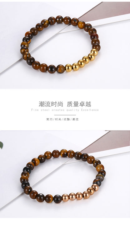 Korean Style New Tiger-eye Bracelet Wholesale Simple Women's Titanium Steel Bracelet Beads Ornament Factory Supply