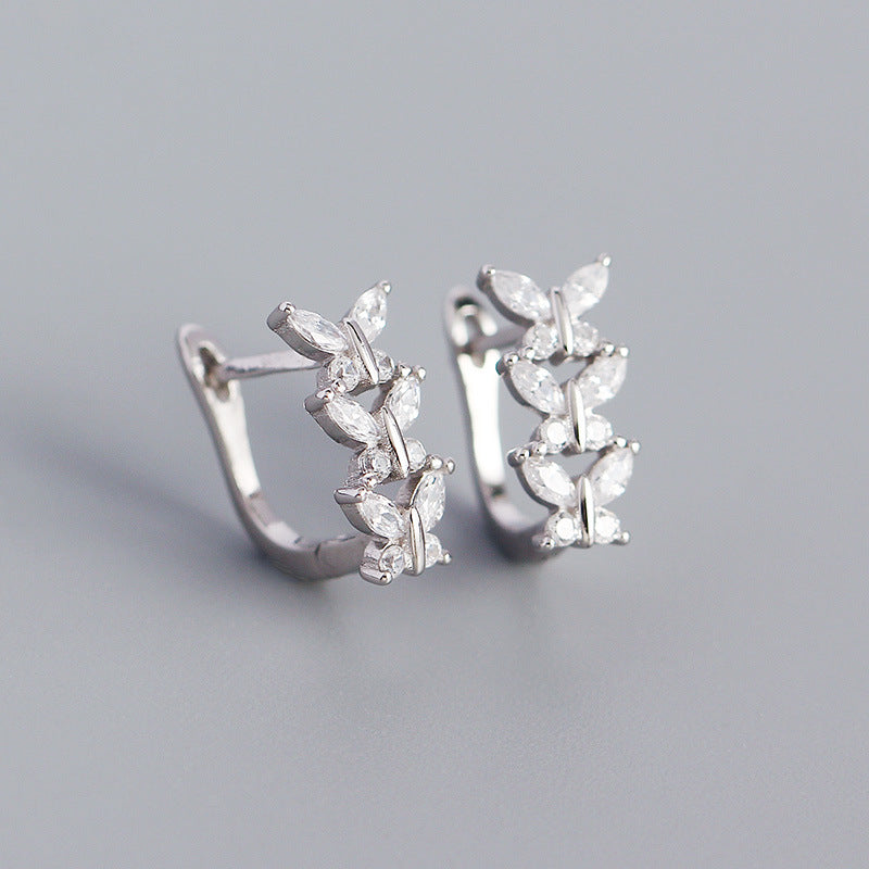 Yhe0368 Earrings S925 Silver Butterfly Diamond U-shaped Ear Buckle Silver Earrings