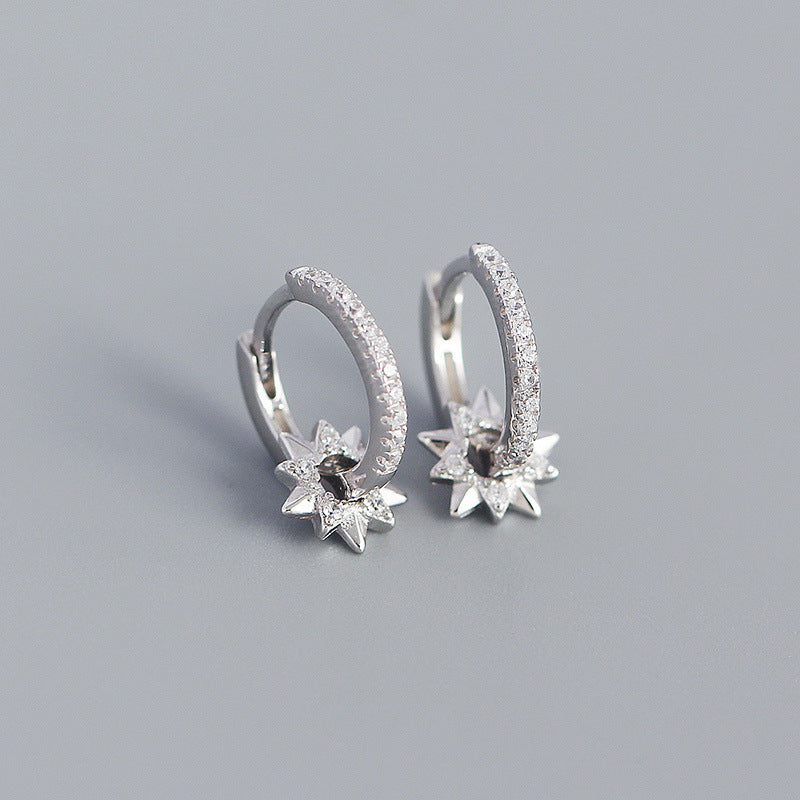 Yhe0371 Earrings S925 Silver Metal Rotating Five-pointed Star Diamond Earrings