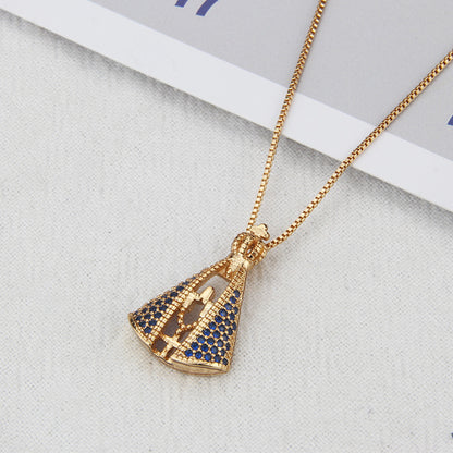 European And American New Inlaid Zirconium Virgin Necklace Men's And Women's Spot Direct Supply Simple Copper-plated Gold-style Religious Belief Pendant