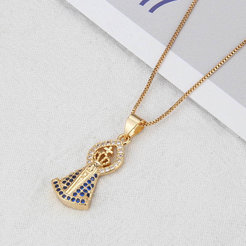 European And American New Inlaid Zirconium Virgin Necklace Men's And Women's Spot Direct Supply Simple Copper-plated Gold-style Religious Belief Pendant