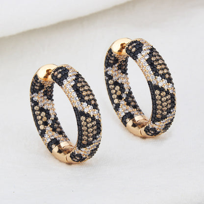 New Leopard Print Zircon Earrings Fashion Copper Gold-plated Full Diamond Variety Of Earrings Jewelry