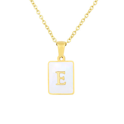 Hot Selling Fashion Stainless Steel Square Shell 26 Letter Necklace