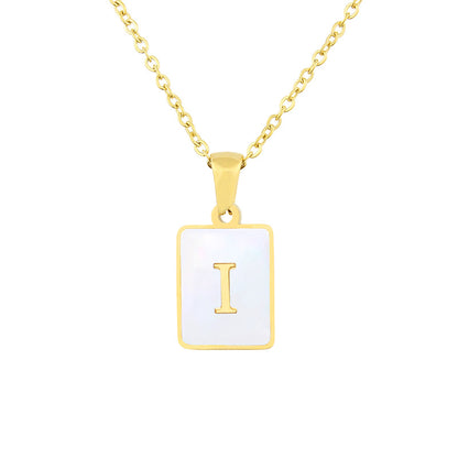 Hot Selling Fashion Stainless Steel Square Shell 26 Letter Necklace