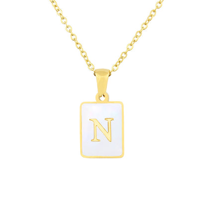 Hot Selling Fashion Stainless Steel Square Shell 26 Letter Necklace