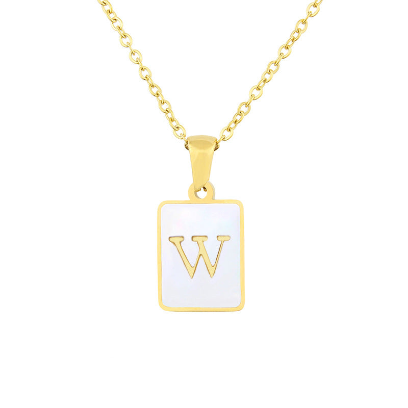 Hot Selling Fashion Stainless Steel Square Shell 26 Letter Necklace