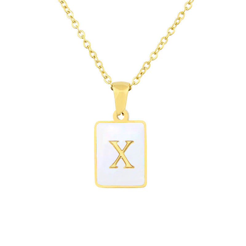 Hot Selling Fashion Stainless Steel Square Shell 26 Letter Necklace