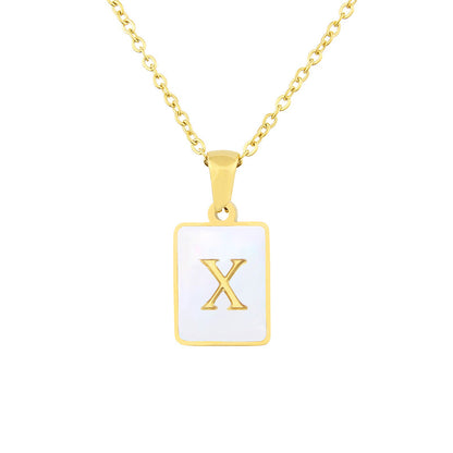 Hot Selling Fashion Stainless Steel Square Shell 26 Letter Necklace