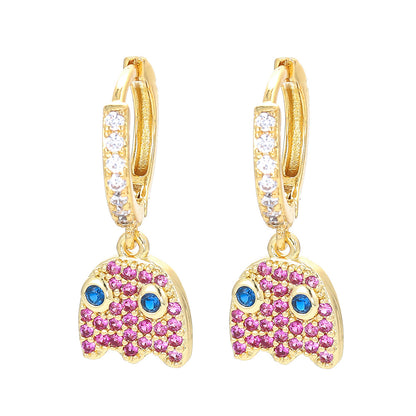 Cross-border Sold Jewelry Ear Ring Female Personality Eyes Fashion Rhinestone Earrings Micro Inlaid Zircon Ear Clip Diy Jewelry Accessories