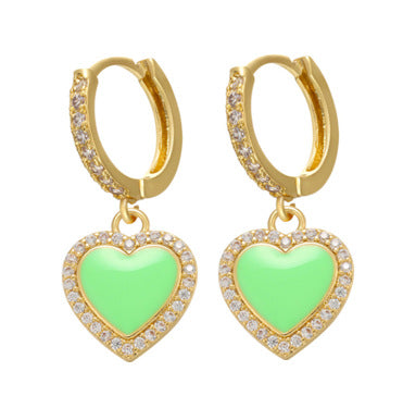 Color Dripping Oil Earrings Heart Zircon Copper Earrings Cross-border Jewelry Accessories Wholesale