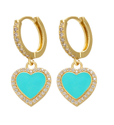 Color Dripping Oil Earrings Heart Zircon Copper Earrings Cross-border Jewelry Accessories Wholesale