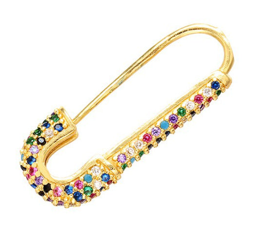 Foreign Trade Micro-inlaid Pin Earrings Creative Pin Ornament Accessories Colorful Crystals Clip Exaggerated Personalized Ear Ring Wholesale