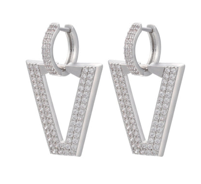 Foreign Trade Micro-inlaid Full Zircon Earrings Inverted Triangle V-shaped Trend Earrings Cross-border Accessories