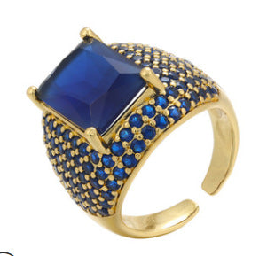 Foreign Trade Colorful Crystals Micro-inlaid Square Zircon Ring Exaggerated Wide Square Diamond European And American Style Open Men's Ring In Stock