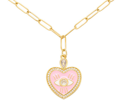 Korean Version Of The Oil Drop Love Necklace Micro-inlaid Zircon Peach Heart Eye Necklace