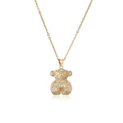 Copper-plated 18k Gold Micro-inlaid Zircon Bear Pendant Necklace