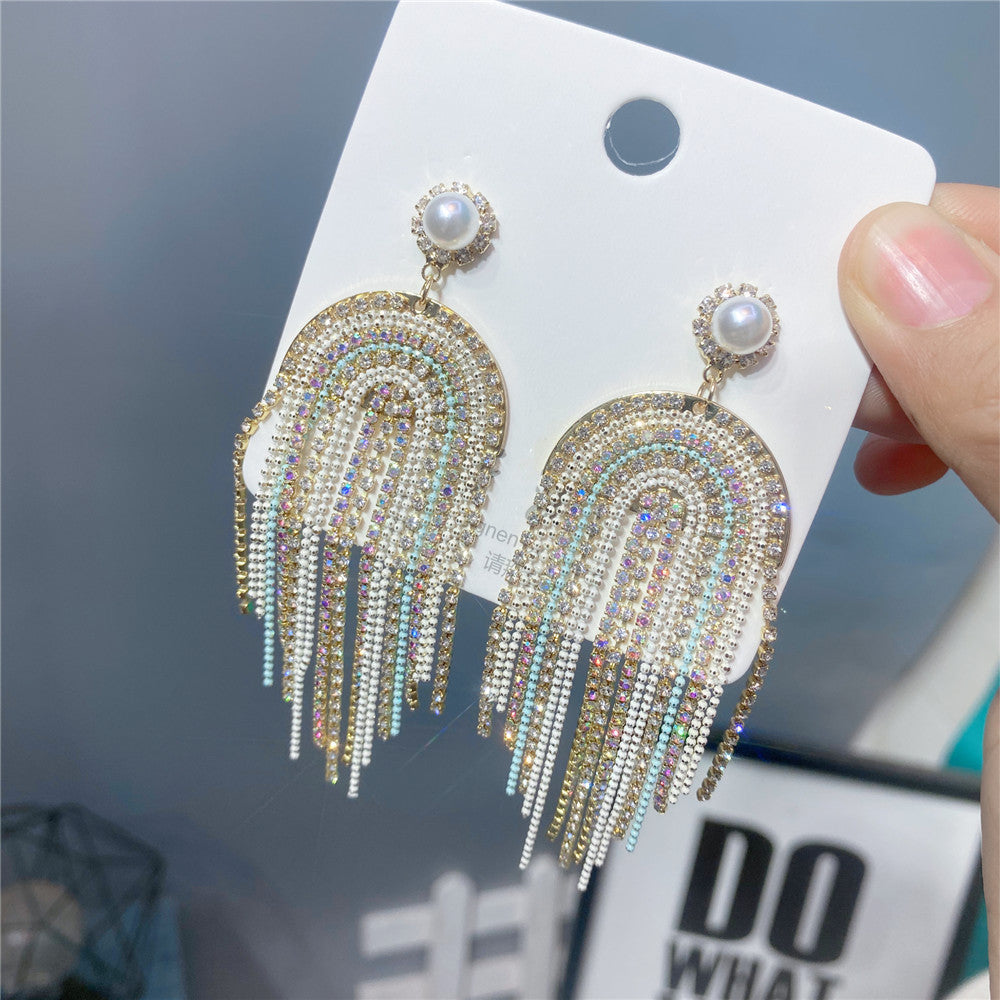 Claw Chain Multi-layer Full Rhinestone Tassel Earrings New Trendy Long Style Baroque Earrings Fairy Style