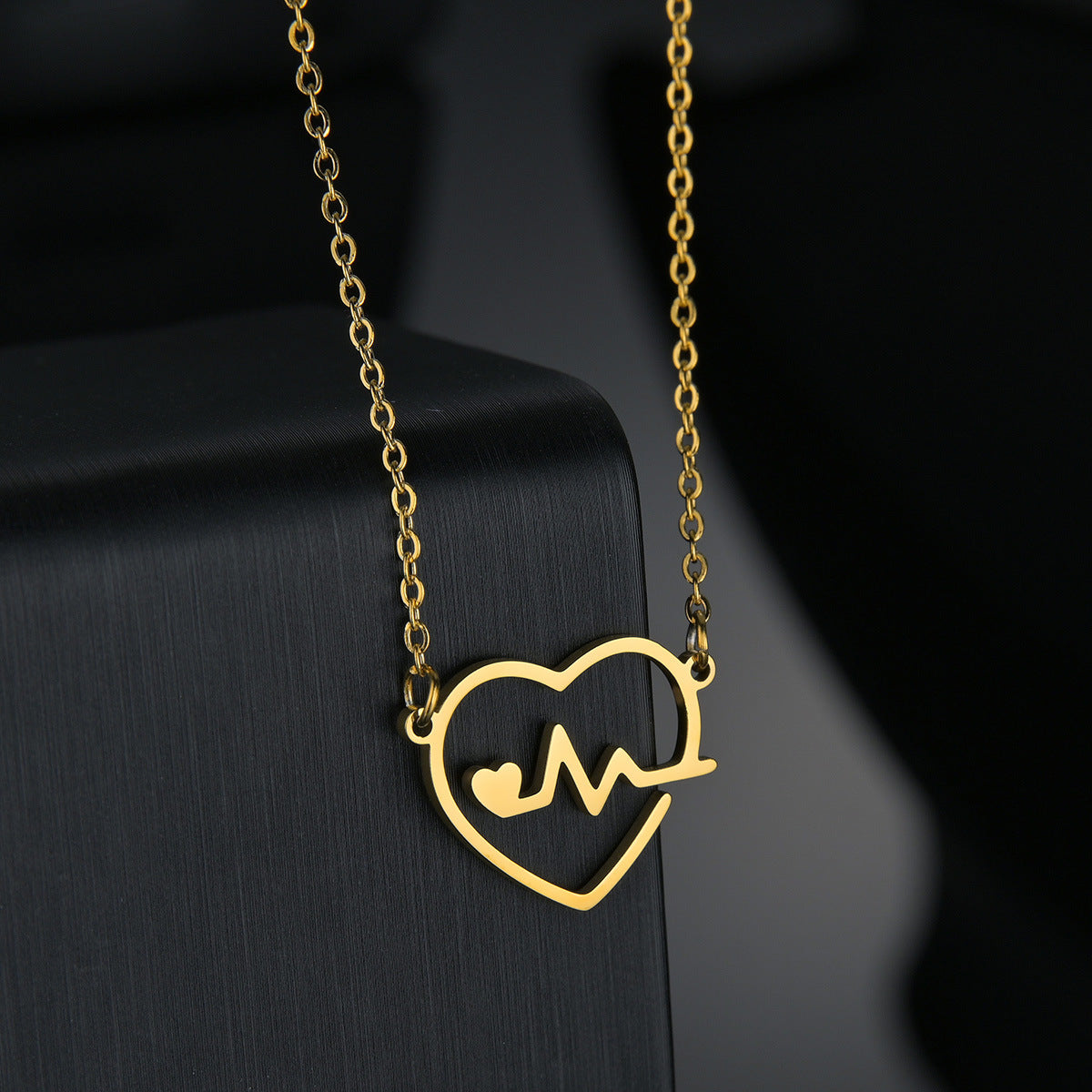 South Korea Popular Heart Pendants Ecg Heartbeat Stainless Steel Necklace