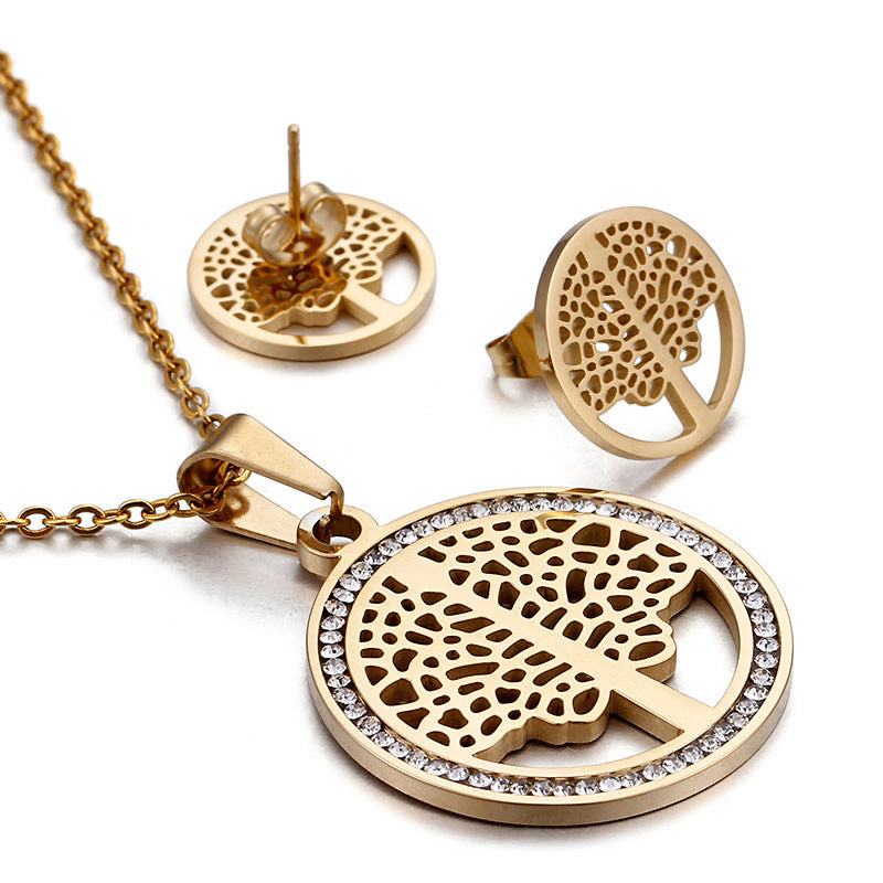 Rhinestone Necklace Earrings Set Round Full Diamond Two-piece Jewelry Wholesale
