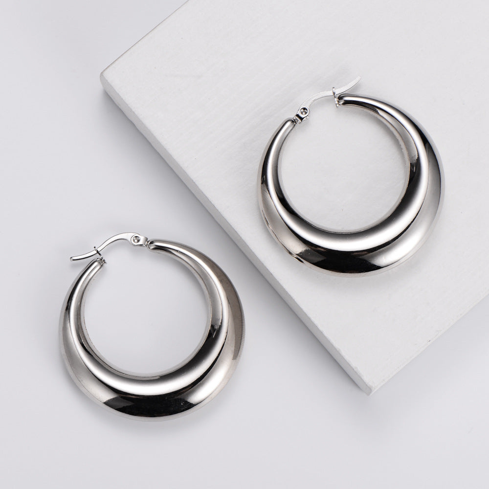 Wholesale Jewelry Titanium Steel Polished Round Hollow Earrings Gooddiy