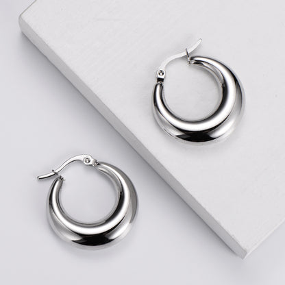 Wholesale Jewelry Titanium Steel Polished Round Hollow Earrings Gooddiy