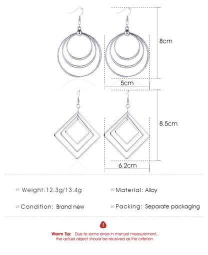 New Fashion Exaggerated Earrings Simple Multi-layer Diamond Earrings Minimalist Design Three-layer Geometric Earrings Gooddiy Wholesale