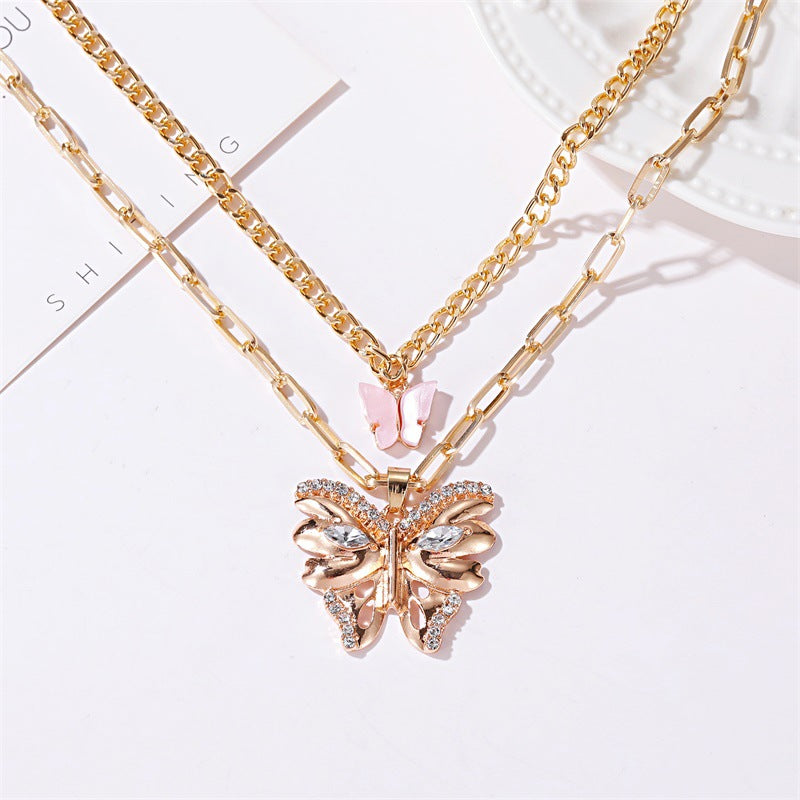 New Necklace Bohemian Fashion Metal Size Butterfly Pendant Double Necklace Wholesale Gooddiy