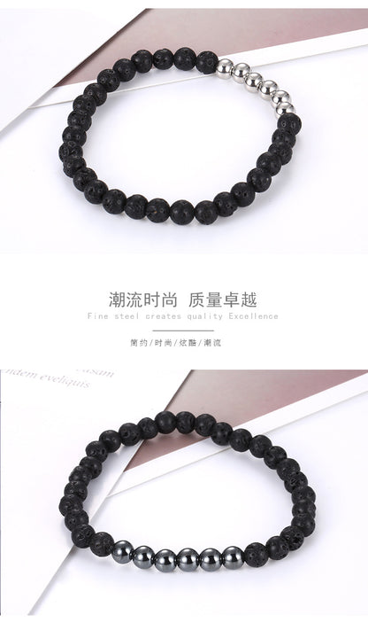 New Black Volcanic Rock Bracelet Steel Ball Wristband Bracelet Factory Wholesale