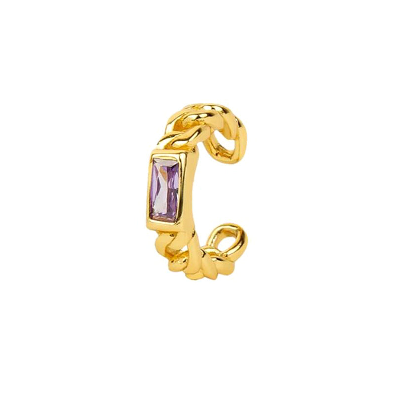 European And American Light Luxury Single Multicolor Square Zircon 18k Gold-plated Retro Copper Earrings