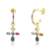 European And American Cross-border S925 Silver Needle Inlaid Colorful Zircon Cross Copper Earrings