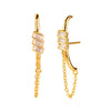 S925 Silver Needle Geometric Tassel Chain Earrings Fashion Trendy Square Zircon Earrings