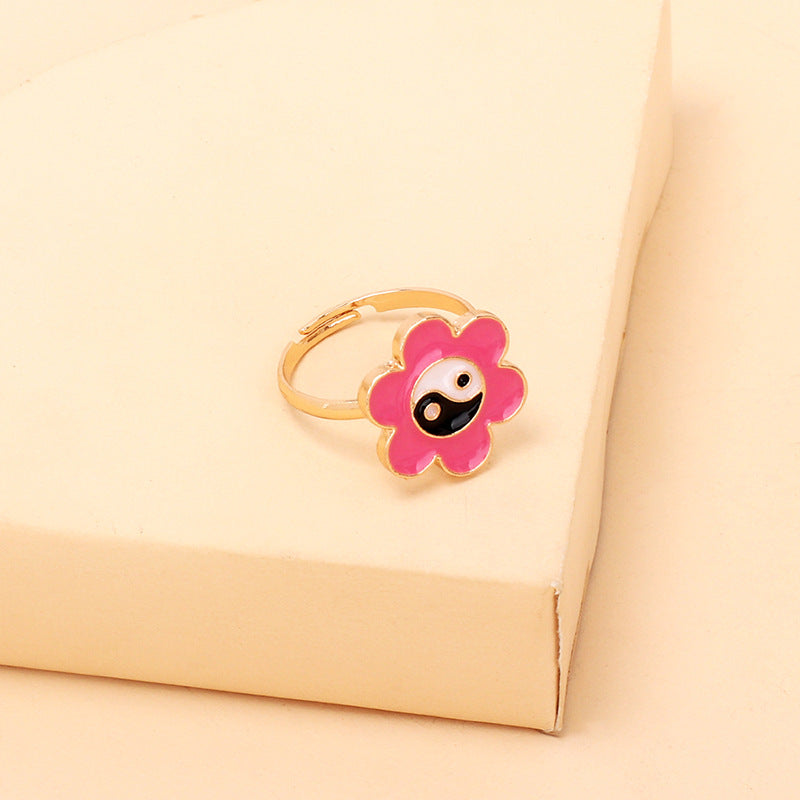 Cute Cartoon Dripping Oil Ring Combination Set Design Sense Flower Mushroom Boots Index Finger Joint Ring