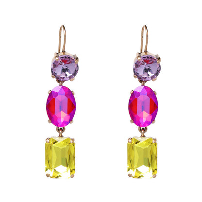 European And American Fashion Alloy Diamond-studded Geometric Color Personality Earrings