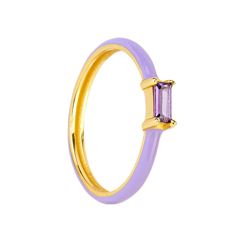 Colorful Epoxy 18k Gold Copper Ring European And American Inlaid Square Zircon Index Finger Ring