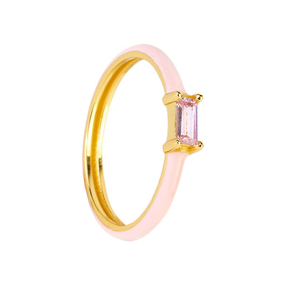 Colorful Epoxy 18k Gold Copper Ring European And American Inlaid Square Zircon Index Finger Ring